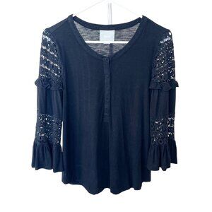 Anthropologie Maeve Black Lace Bell Sleeve Top Boho Whimsigoth - Size Small